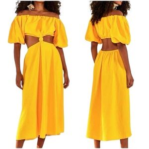 FARM Rio NWT Yellow Off-The-Shoulder Cutout Knot Midi Dress